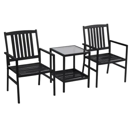 Ensemble de détente en métal noir avec table en verre trempé-Mobinni