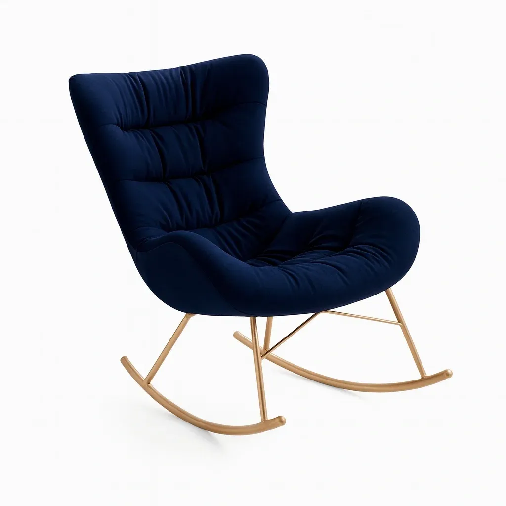 Fauteuil à bascule en métal et velours bleu-Mobinni