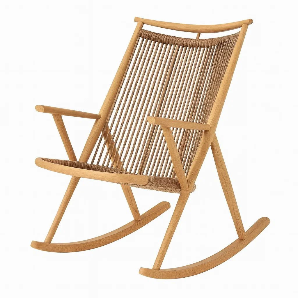 Fauteuil à bascule en bois de chêne avec corde de papier-Mobinni