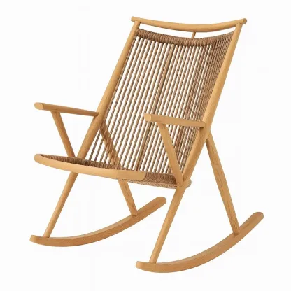 Fauteuil à bascule en bois de chêne avec corde de papier-Mobinni