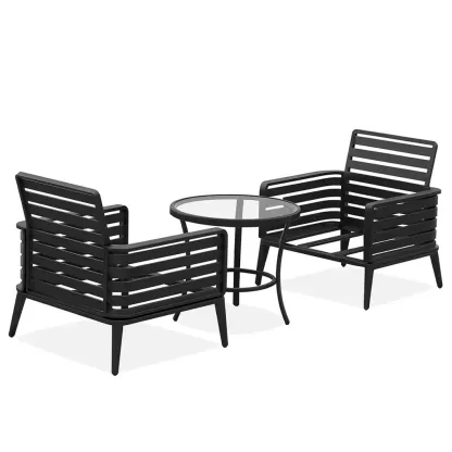 Ensemble de détente en métal avec table en verre trempé noir-Mobinni