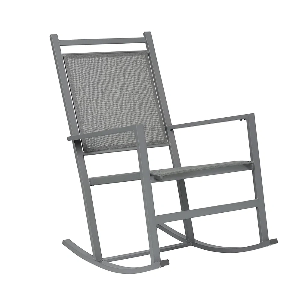 Fauteuil à bascule en aluminium et textilène gris-Mobinni