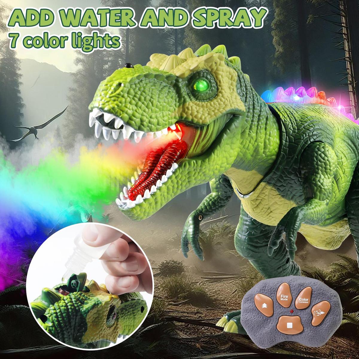 Remote Control T-Rex Dinosaur RC Dinosaur Toy for Kids with Lights, Mist Spray & Realistic Sounds Perfect Gift for Boys