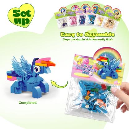 24 Pack Prefilled Valentine’s Day Building Blocks Party Favors Set with Valentine’s Day Cards, Ideal for Classroom and School Gift Exchanges