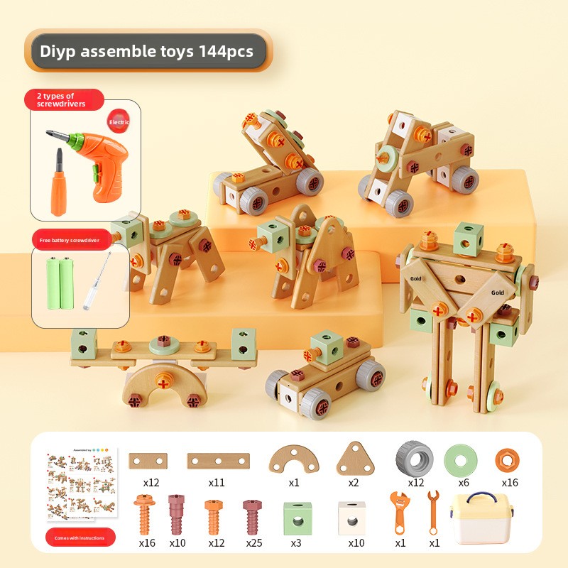 158-Pcs Kids' Educational Pretend Play Repair Tool Kit – STEM Building Toys with Screwdrivers and Nuts(with Electric Drill)