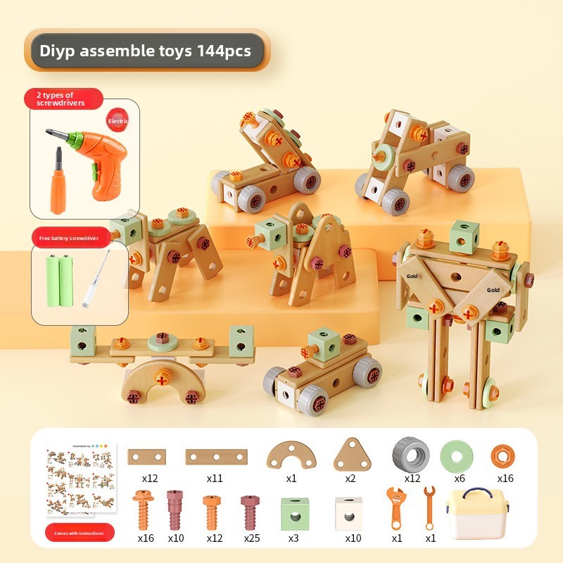 158-Pcs Kids' Educational Pretend Play Repair Tool Kit – STEM Building Toys with Screwdrivers and Nuts(with Electric Drill)