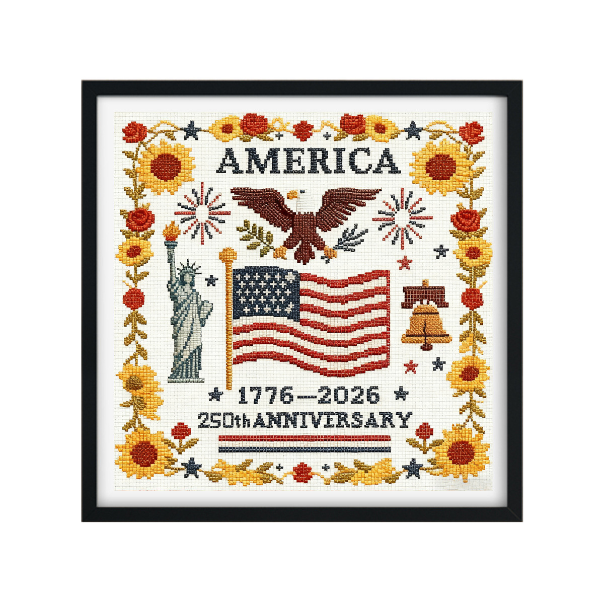 【Free Embroidery Tool Kit Included】14 × 14 in USA 250th Anniversary DIY Embroidery Kit, Includes Step-by-Step Tutorial, Easy for Beginners