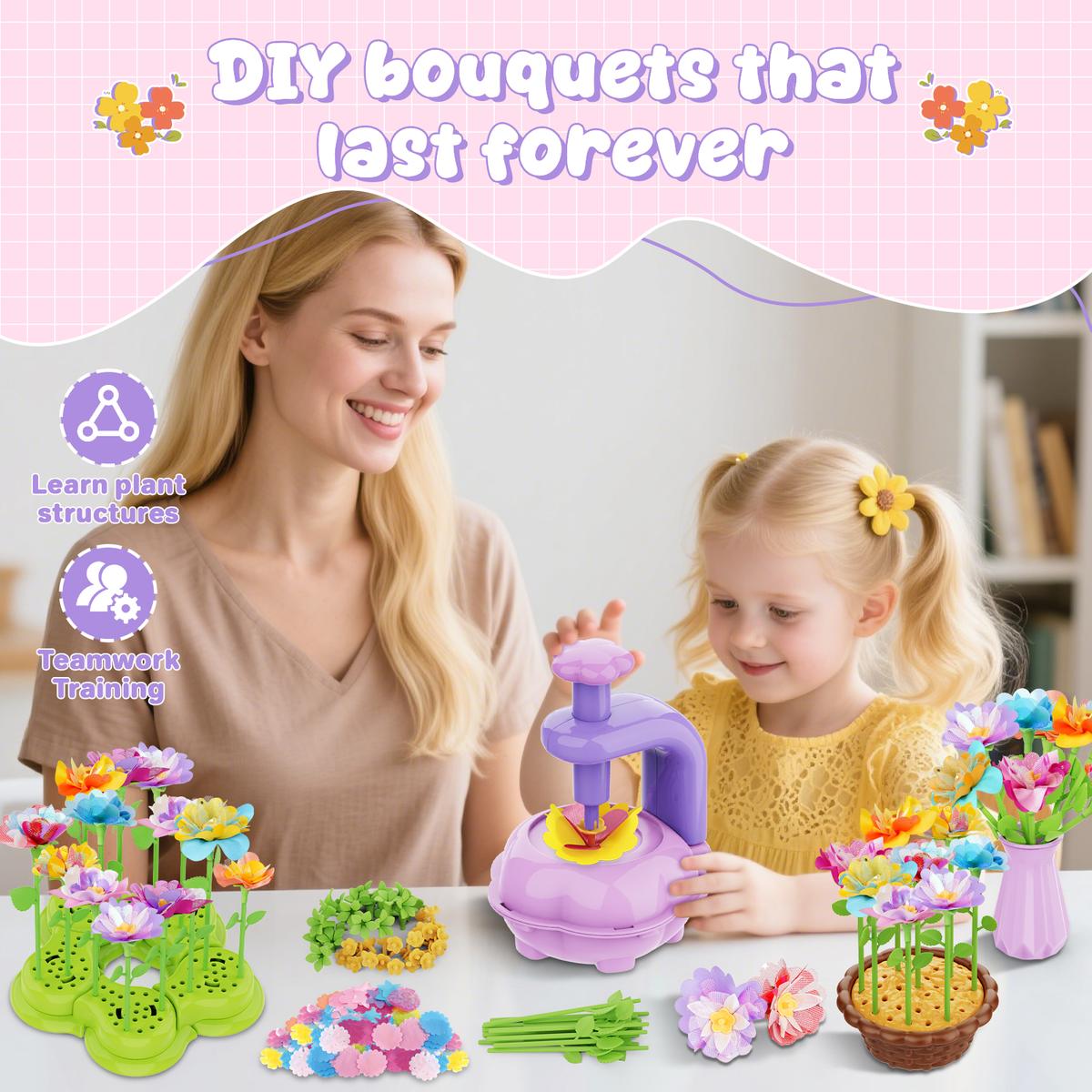 Fabric Flower Bouquets Toys - Creative DIY Crafts for Girls Ages 4-12, Unique Floral Market Toy, Inspiring Arts & Crafts Educational Set, Perfect for Preschool Learning and Birthday Gifts