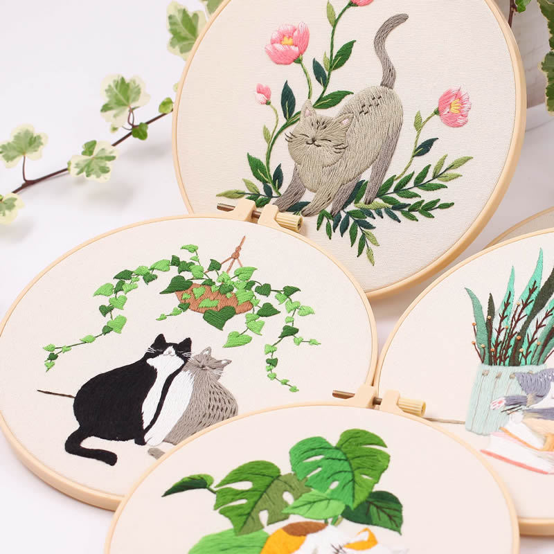 【Free Embroidery Tool Kit Included】New DIY Embroidery Kit, Animal Cat Pattern Cross-Stitch, with Step-by-Step Embroidery Tutorial