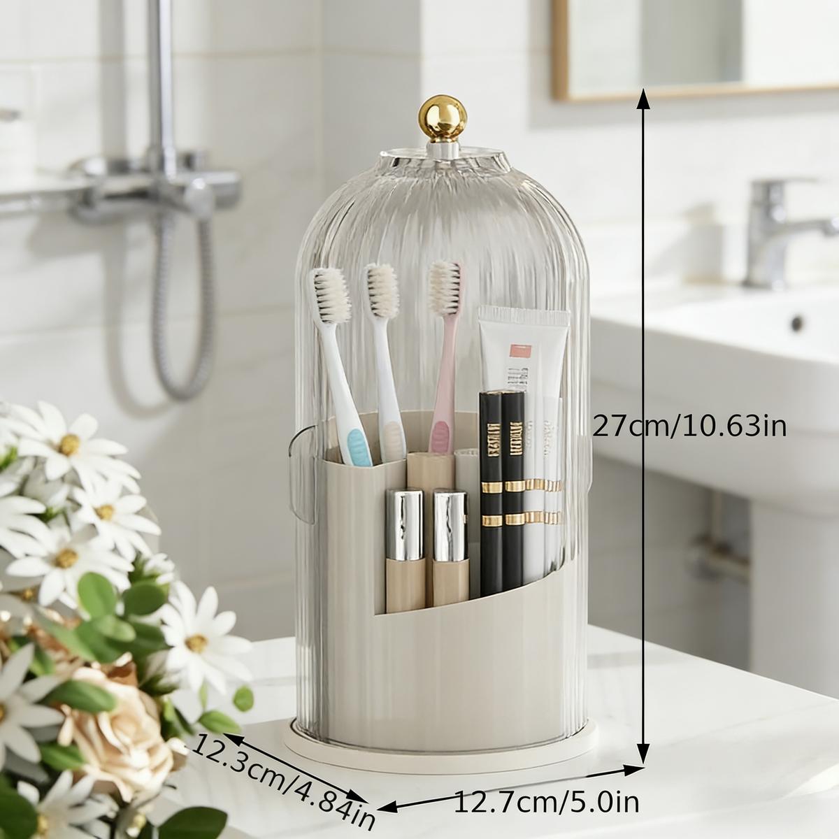 Toothbrush Holder with Lid, Dustproof 3-Slot Electric Toothbrush Organizer with 360° Rotation Keeps Bathroom Countertop Tidy, Waterproof & Durable