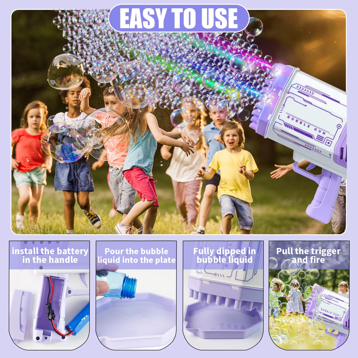 Bubble Machine Bubble Blaster Toys for Kids Bubble Maker with 69 Holes and Colorful Lights