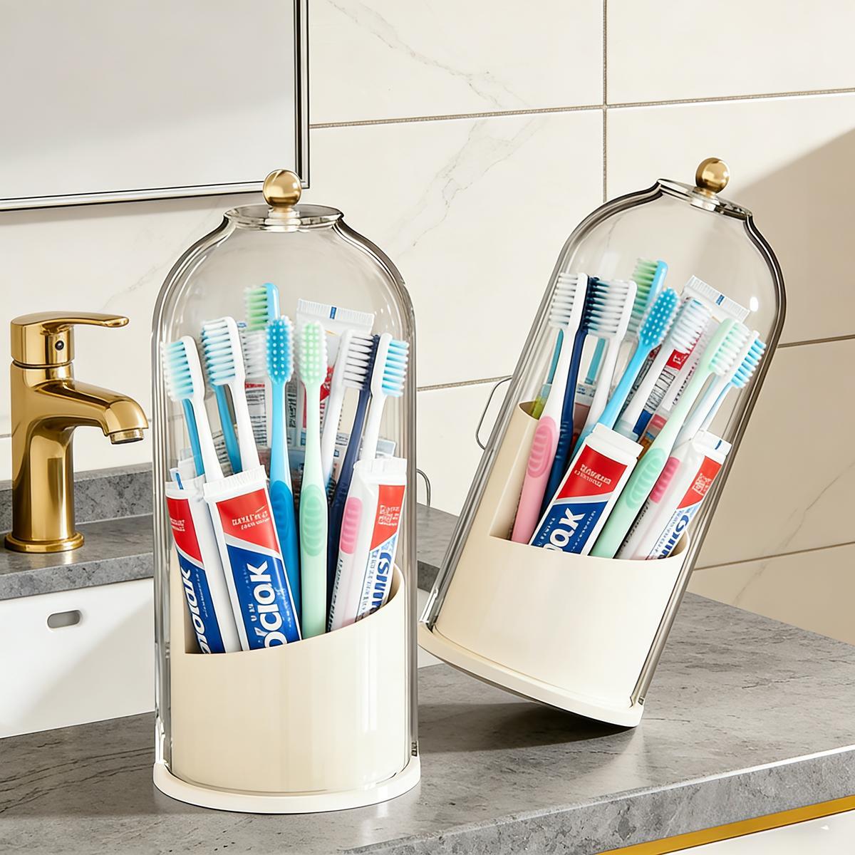 Toothbrush Holder with Lid, Dustproof 3-Slot Electric Toothbrush Organizer with 360° Rotation Keeps Bathroom Countertop Tidy, Waterproof & Durable