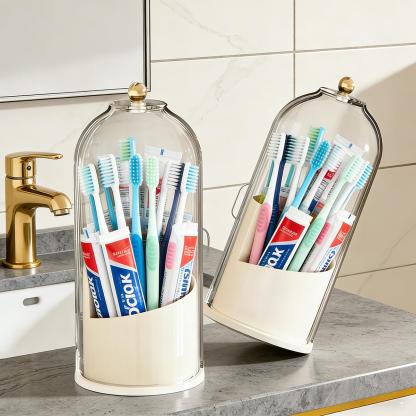 Toothbrush Holder with Lid, Dustproof 3-Slot Electric Toothbrush Organizer with 360° Rotation Keeps Bathroom Countertop Tidy, Waterproof & Durable