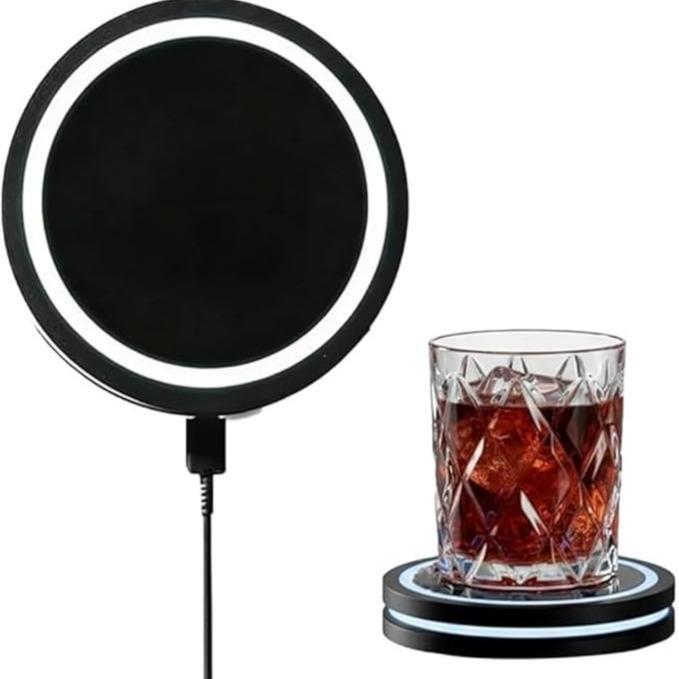 Smart Coaster Cocktail Machine| Portable LED Light Ring| USB-Powered| 12.7cm Diameter, 2.2cm Height