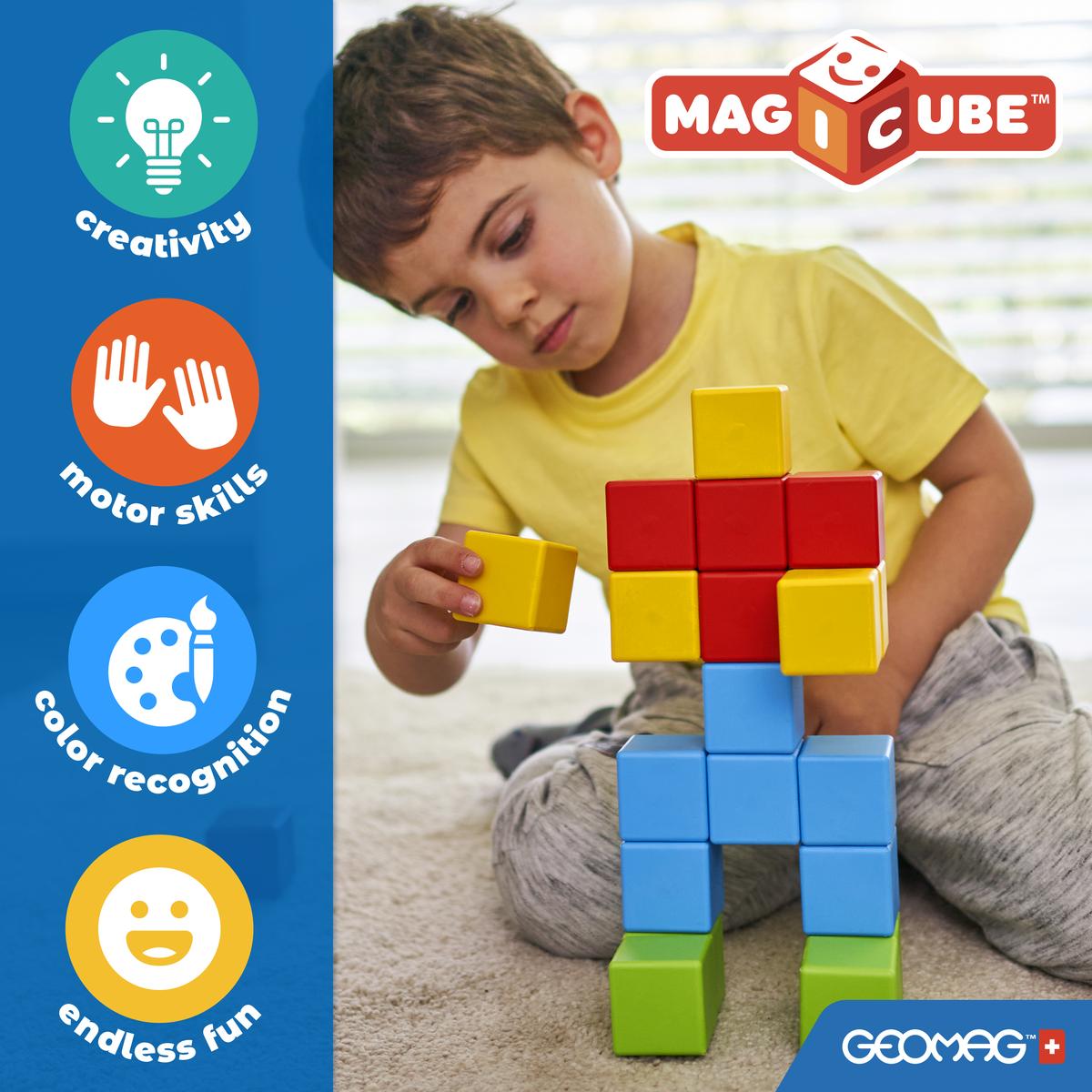 Geomag MagiCube 30-pc Magnetic Blocks Set for Toddlers & Kids Ages 1-5| Swiss-Made STEM Educational Toy Made from 100% Recycled Plastic| Creative Early Learning Play