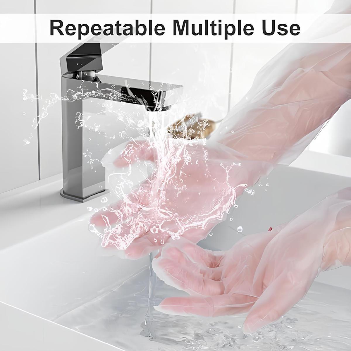 10Pairs Long Gloves for Cleaning - Extra Long Disposable Cleaning Gloves 23.6 Inches Reusable Long Sleeve Gloves Waterproof for Kitchen Cooking Household Dishwashing