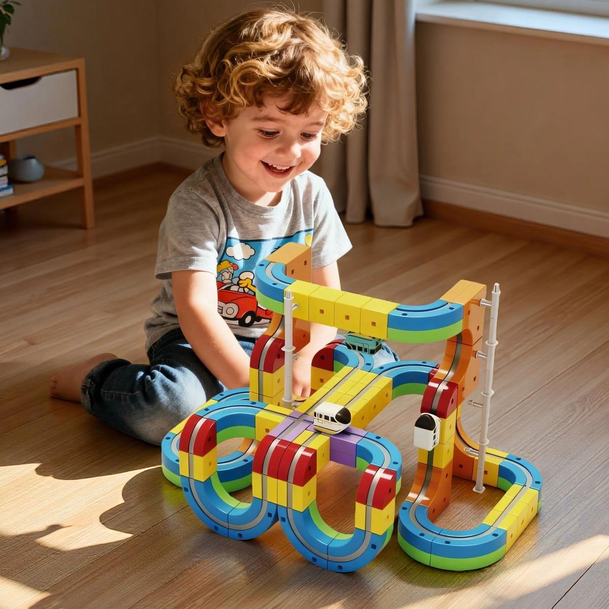 68 PCS Magnetic Track Car Set!Rich Accessories for Free DIY&Imaginative Play-Multiple Fun Modes,Safe Non-Toxic Materials,Easy Assembly/Disassembly.electric train set train tracks electric train set for kids electric train toys train set for kids ages 4-8
