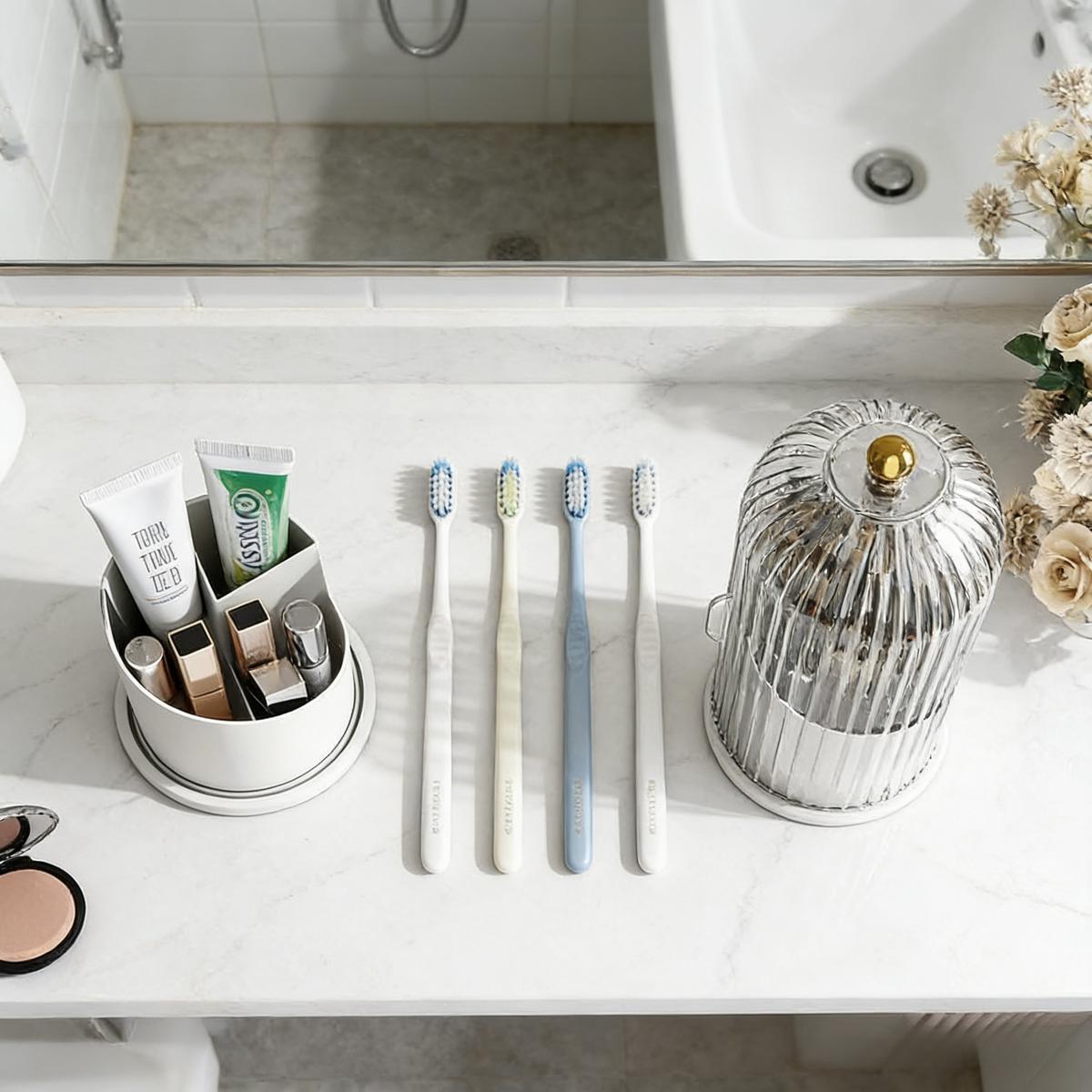 Toothbrush Holder with Lid, Dustproof 3-Slot Electric Toothbrush Organizer with 360° Rotation Keeps Bathroom Countertop Tidy, Waterproof & Durable