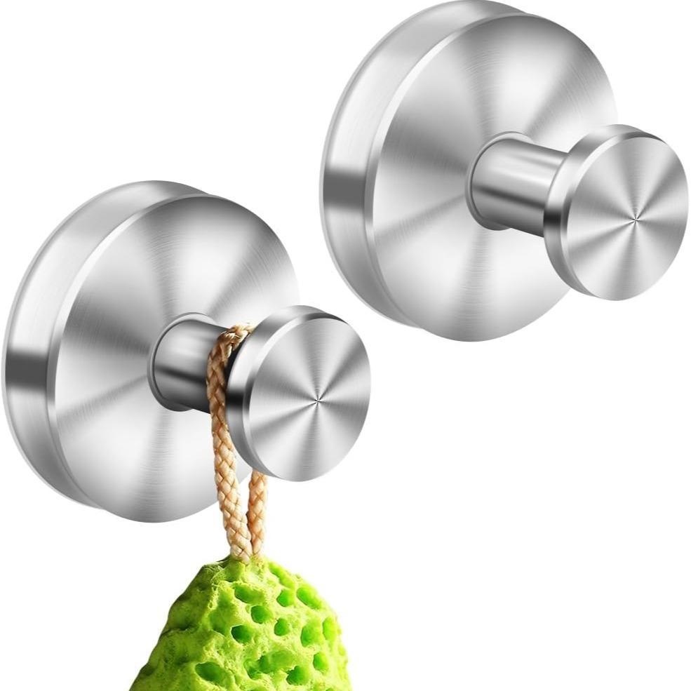 2-Pack Suction Cup Hooks, suitable for shower rooms, bathrooms, kitchens, glass doors, mirrors, tiles, and other surfaces.