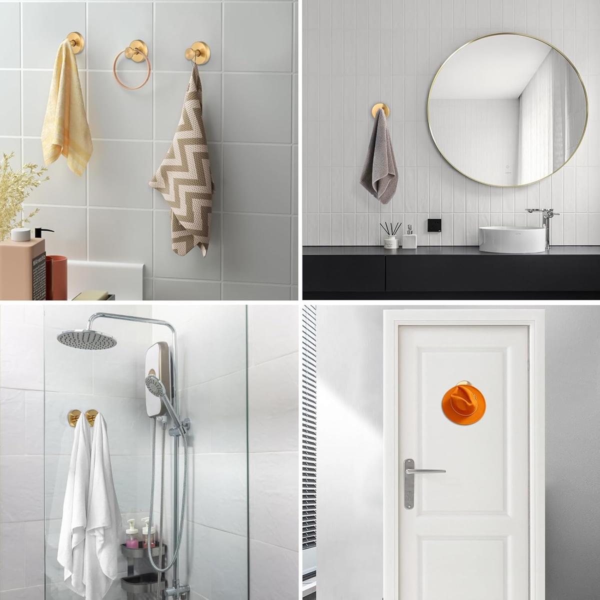 2-Pack Suction Cup Hooks, suitable for shower rooms, bathrooms, kitchens, glass doors, mirrors, tiles, and other surfaces.