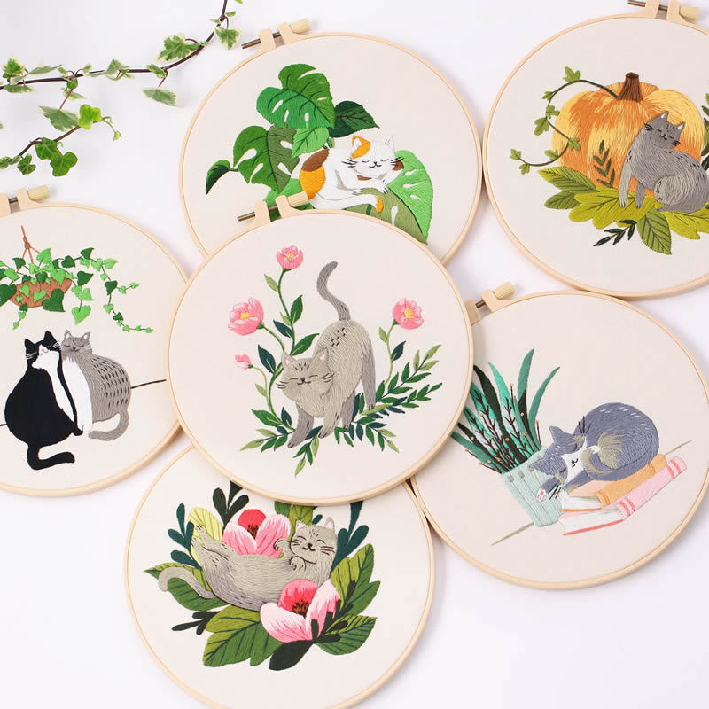 【Free Embroidery Tool Kit Included】New DIY Embroidery Kit, Animal Cat Pattern Cross-Stitch, with Step-by-Step Embroidery Tutorial