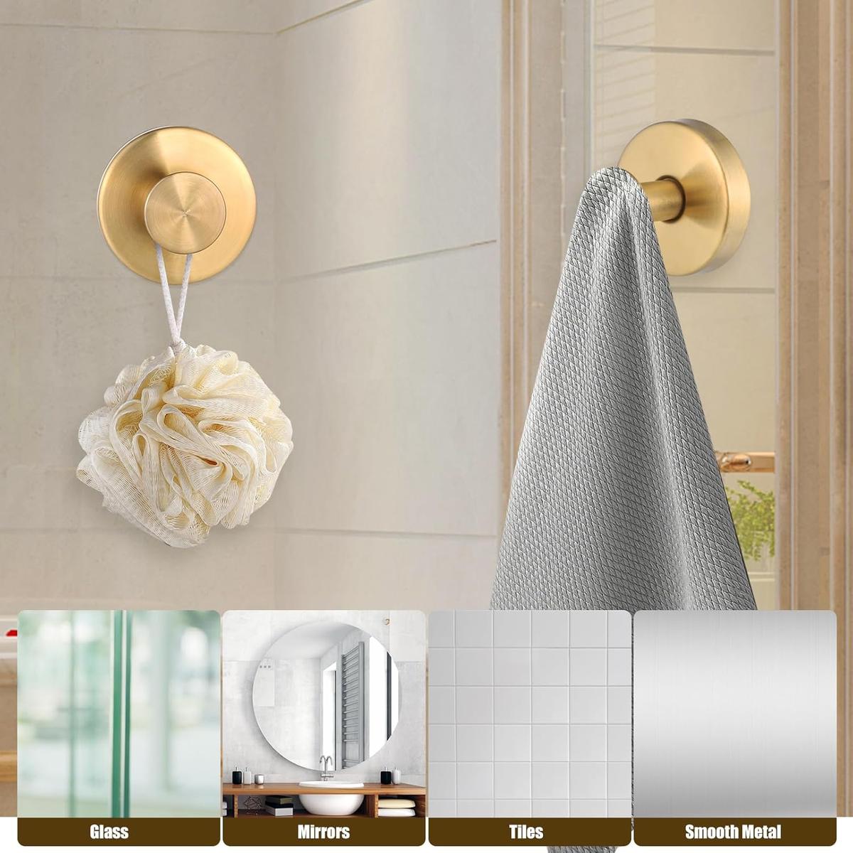 2-Pack Suction Cup Hooks, suitable for shower rooms, bathrooms, kitchens, glass doors, mirrors, tiles, and other surfaces.