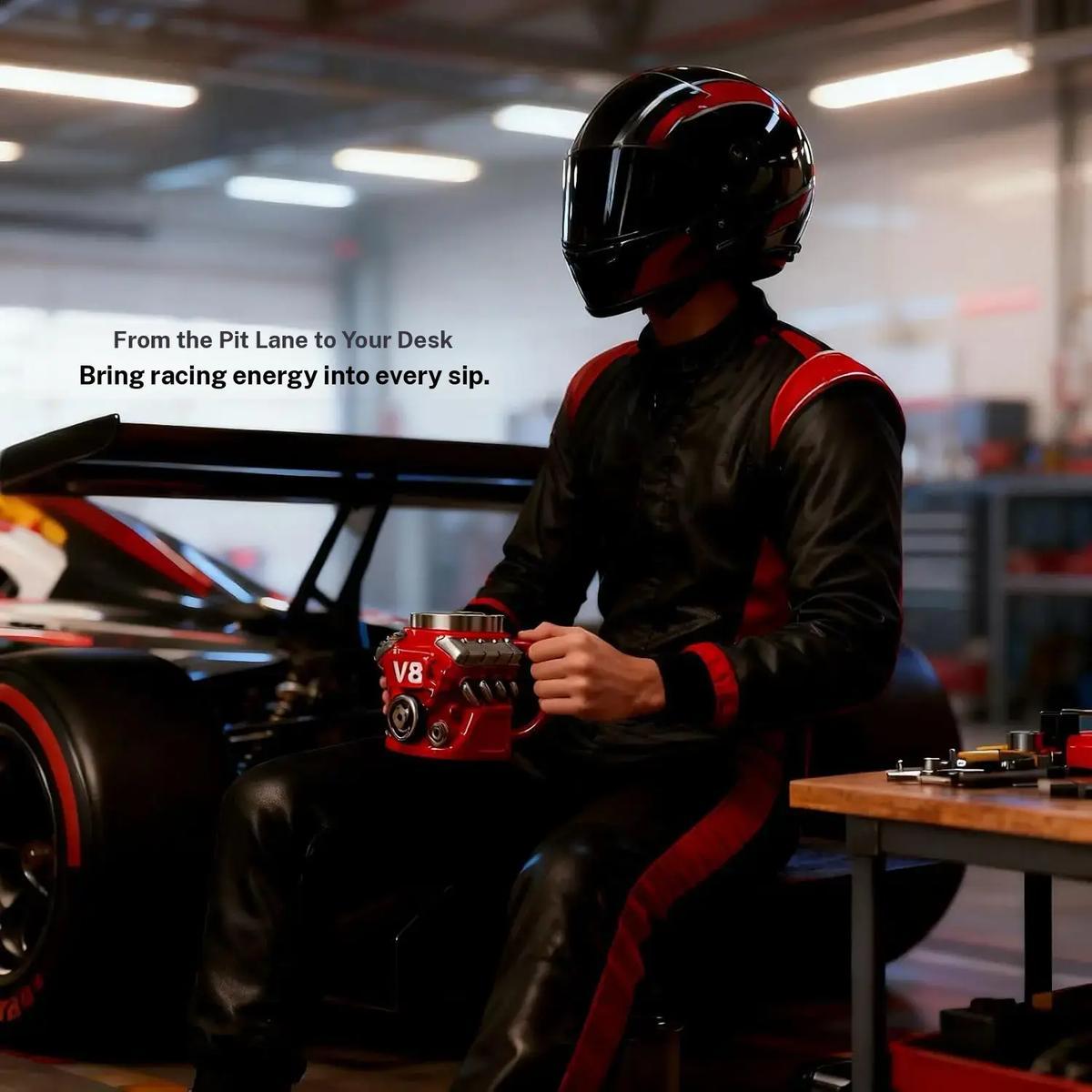 V8 Engine Themed Coffee Mug, Retro Style with Double-Walled Insulation, Suitable for Family Use