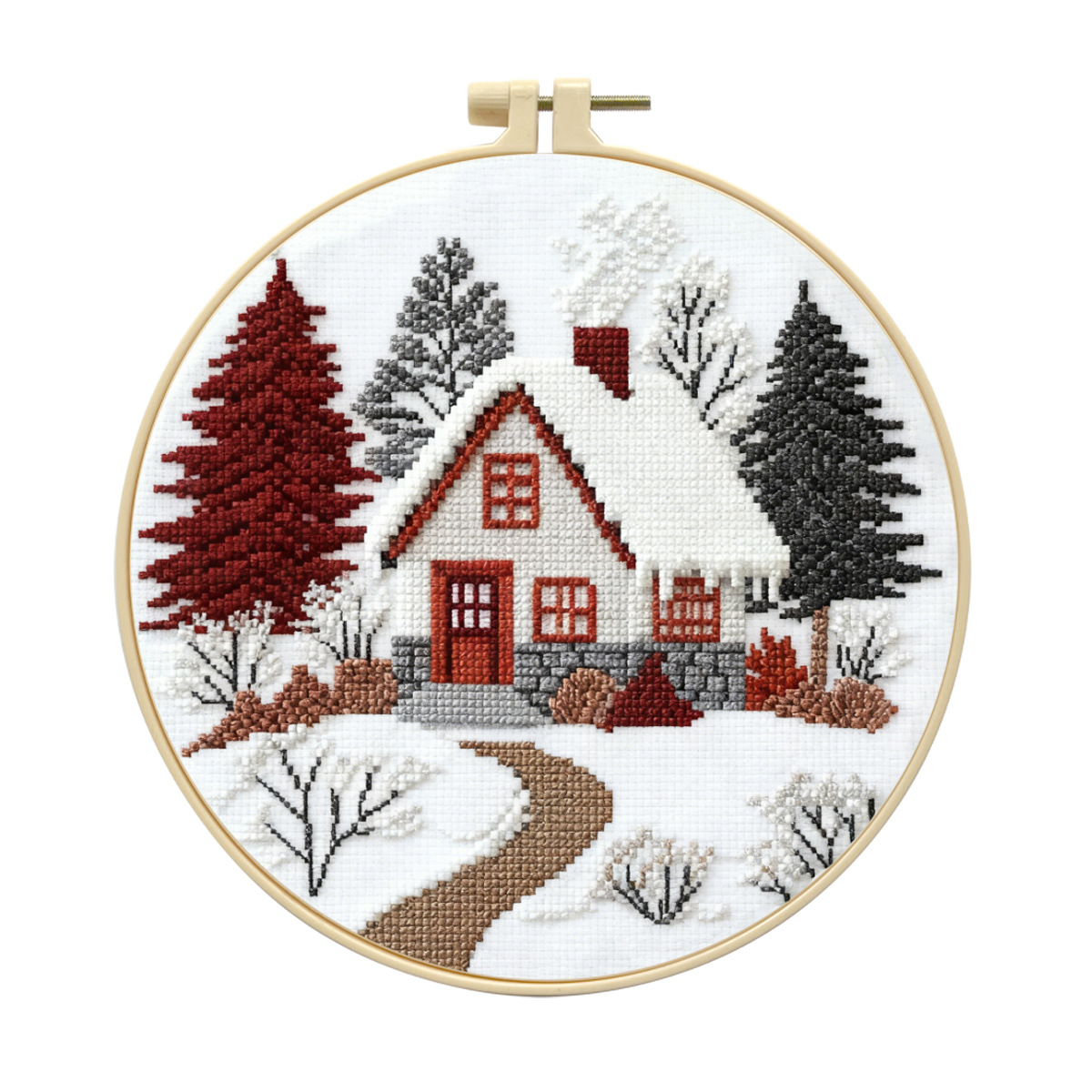 Handmade DIY Embroidery Toy Kit — Little Wooden House Design, Includes Wooden Frame, Complete Set of Needles and Threads, and Free Tutorials.Easy for Beginners to Start Crafting