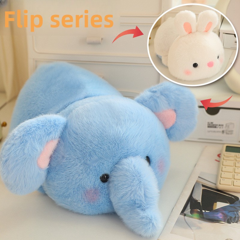 Genuine flipping giant panda tummy doll transformed into simulated penguin elephant rabbit raccoon plush toy gift