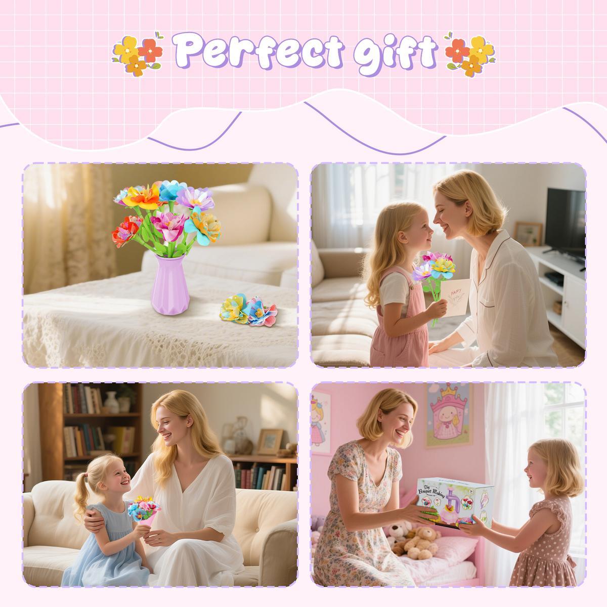 Fabric Flower Bouquets Toys - Creative DIY Crafts for Girls Ages 4-12, Unique Floral Market Toy, Inspiring Arts & Crafts Educational Set, Perfect for Preschool Learning and Birthday Gifts