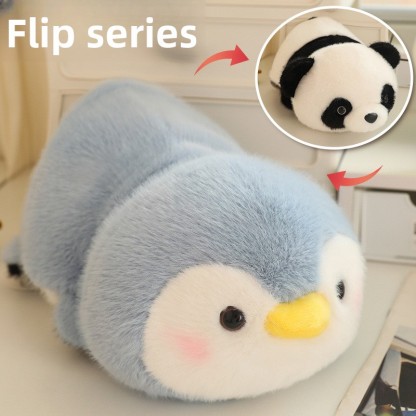 Genuine flipping giant panda tummy doll transformed into simulated penguin elephant rabbit raccoon plush toy gift