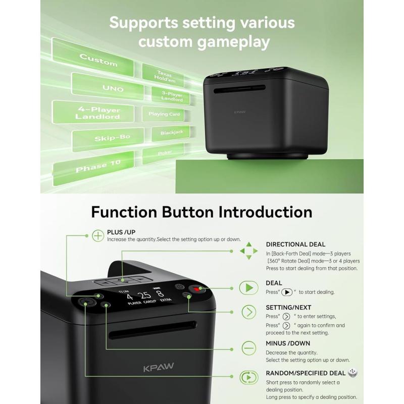 Rechargeable Automatic Card Dealer (1-3 Decks) – Perfect for Texas Hold'em, Blackjack, Bridge, and Family Game Night