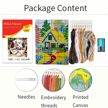 Handmade DIY Embroidery Toy Kit — Little Wooden House Design, Includes Wooden Frame, Complete Set of Needles and Threads, and Free Tutorials.Easy for Beginners to Start Crafting