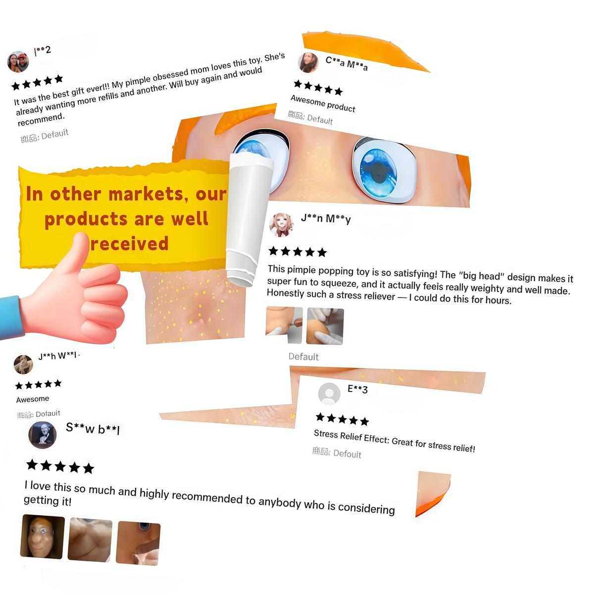 Pimple Popping Simulator Giant Head Refillable Squeeze Toy for Stress Relief Realistic Press Simulation with Reusable Design & Specialized Tools