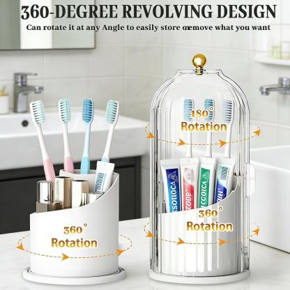 Toothbrush Holder with Lid, Dustproof 3-Slot Electric Toothbrush Organizer with 360° Rotation Keeps Bathroom Countertop Tidy, Waterproof & Durable