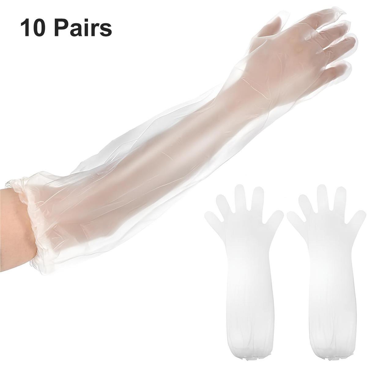 10Pairs Long Gloves for Cleaning - Extra Long Disposable Cleaning Gloves 23.6 Inches Reusable Long Sleeve Gloves Waterproof for Kitchen Cooking Household Dishwashing