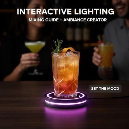 Smart Coaster Cocktail Machine| Portable LED Light Ring| USB-Powered| 12.7cm Diameter, 2.2cm Height