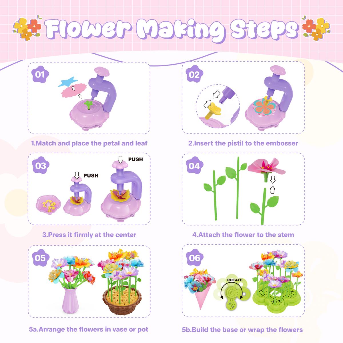 Fabric Flower Bouquets Toys - Creative DIY Crafts for Girls Ages 4-12, Unique Floral Market Toy, Inspiring Arts & Crafts Educational Set, Perfect for Preschool Learning and Birthday Gifts