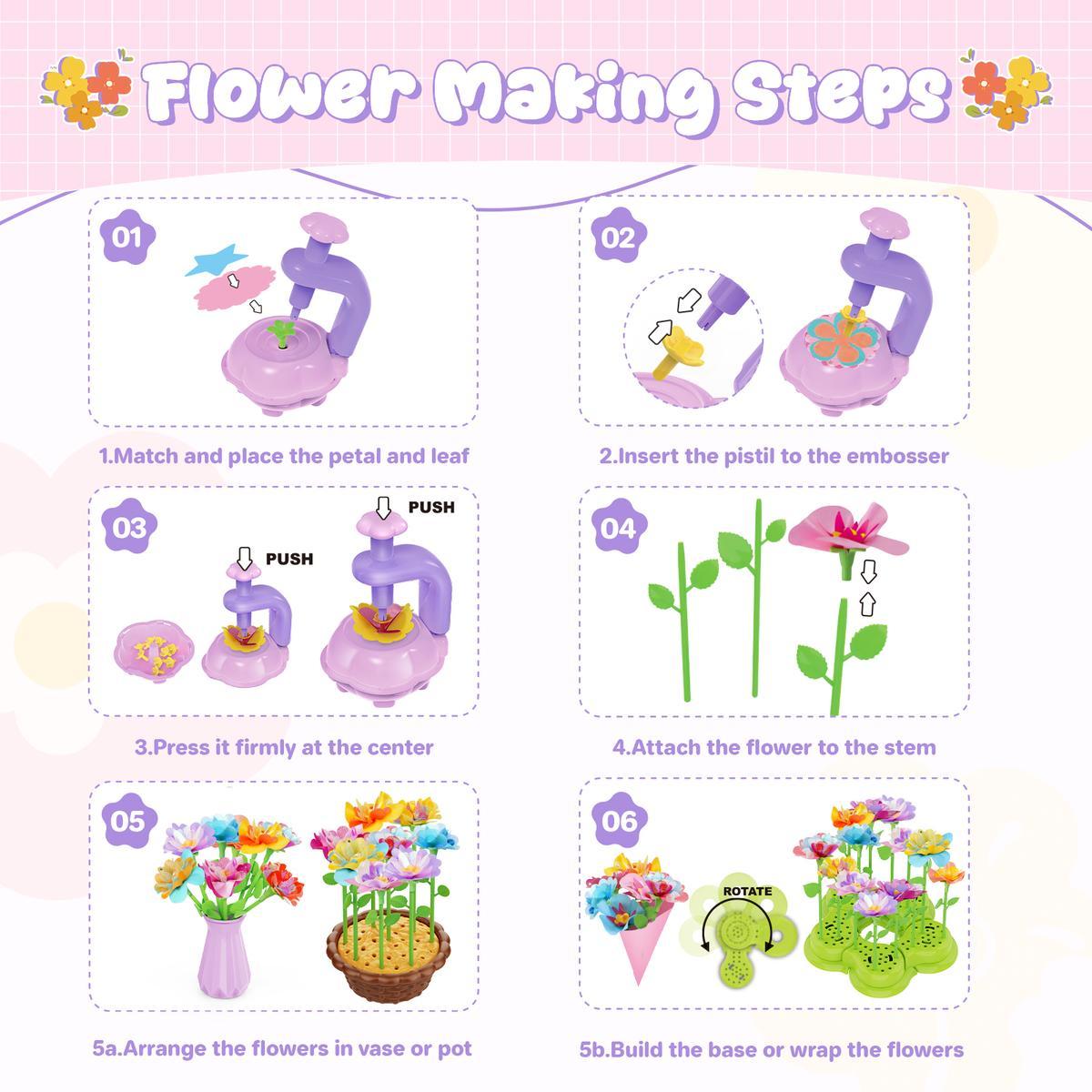 Fabric Flower Bouquets Toys - Creative DIY Crafts for Girls Ages 4-12, Unique Floral Market Toy, Inspiring Arts & Crafts Educational Set, Perfect for Preschool Learning and Birthday Gifts