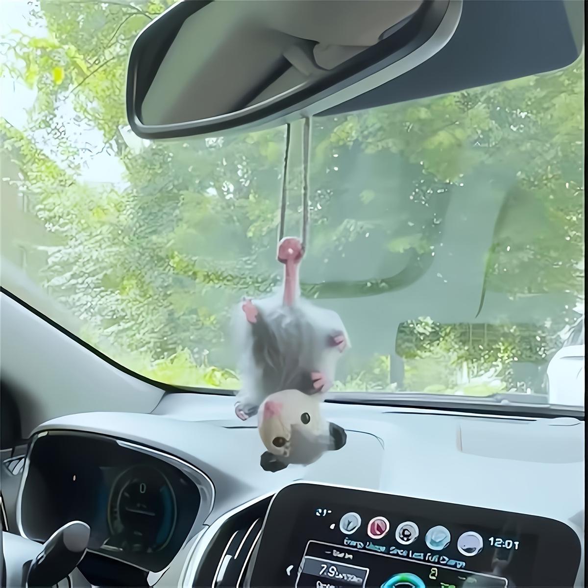 1pc Possum Hanging Ornament – Handmade Crocheted Pendant with Pink Paw Details, Swinging Rearview Mirror Decor