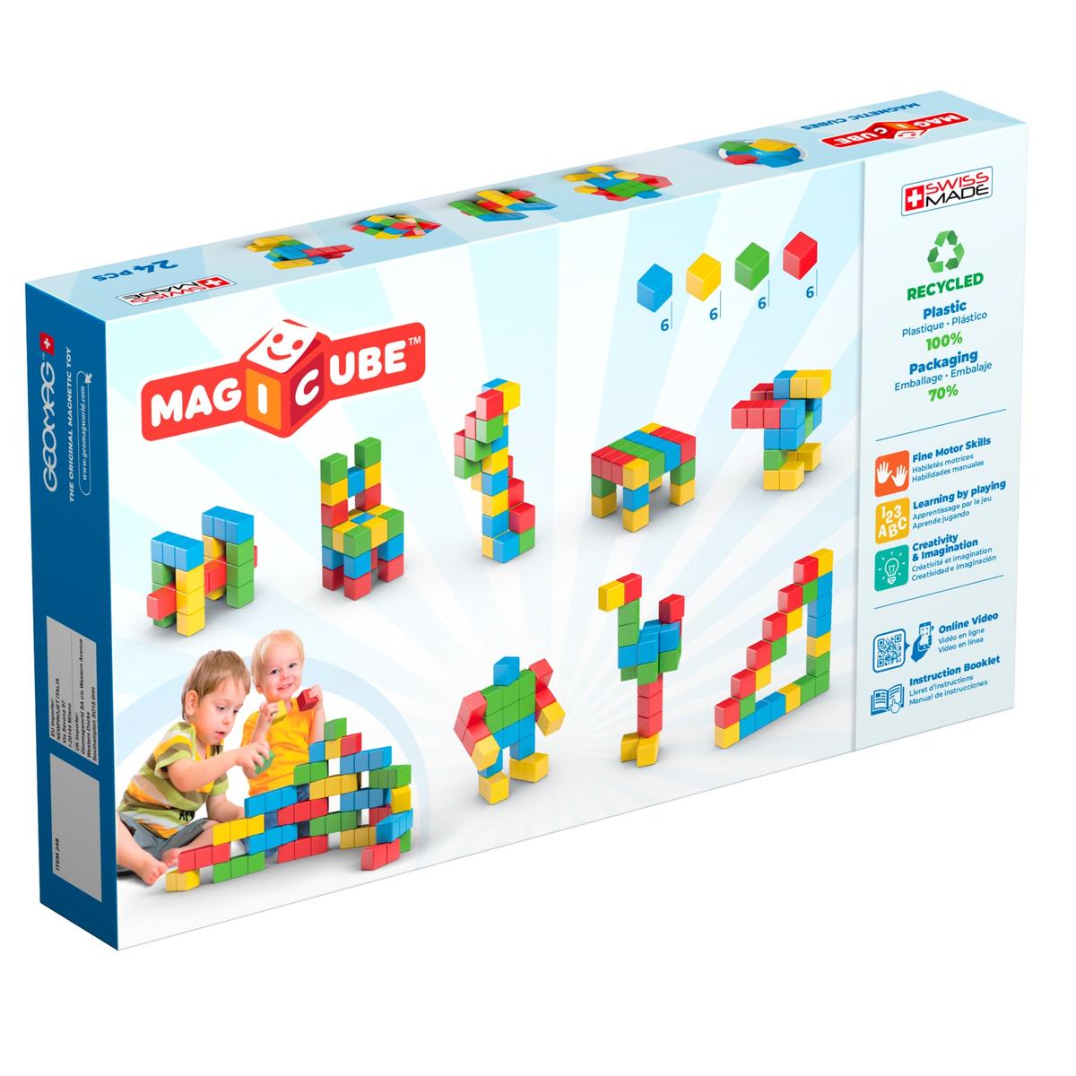 Geomag MagiCube 30-pc Magnetic Blocks Set for Toddlers & Kids Ages 1-5| Swiss-Made STEM Educational Toy Made from 100% Recycled Plastic| Creative Early Learning Play
