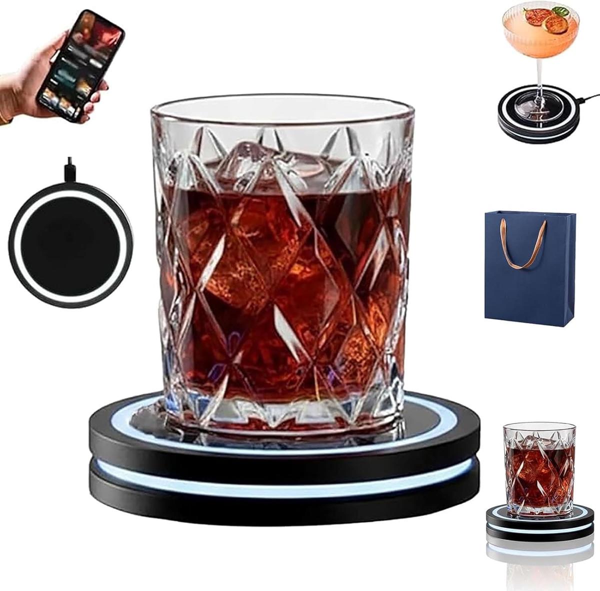 Smart Coaster Cocktail Machine| Portable LED Light Ring| USB-Powered| 12.7cm Diameter, 2.2cm Height
