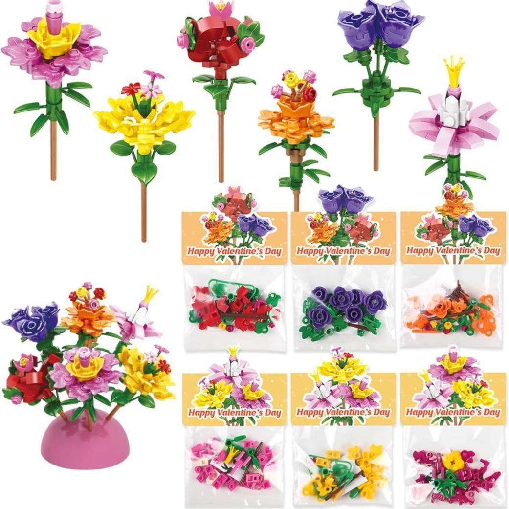 24 Pack Prefilled Valentine’s Day Building Blocks Party Favors Set with Valentine’s Day Cards, Ideal for Classroom and School Gift Exchanges