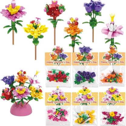 24 Pack Prefilled Valentine’s Day Building Blocks Party Favors Set with Valentine’s Day Cards, Ideal for Classroom and School Gift Exchanges