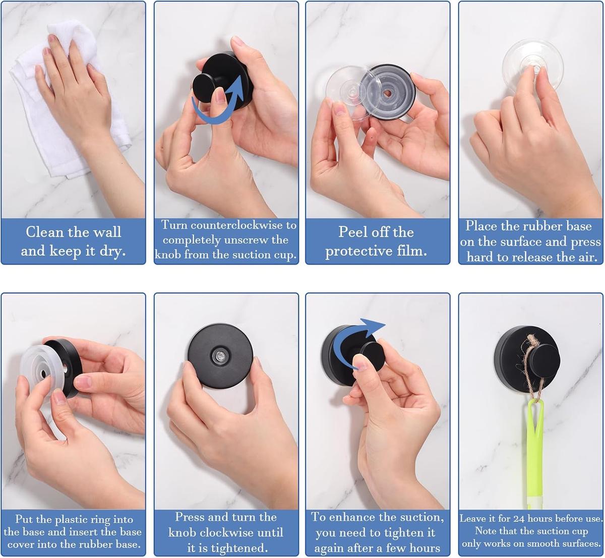 2-Pack Suction Cup Hooks, suitable for shower rooms, bathrooms, kitchens, glass doors, mirrors, tiles, and other surfaces.