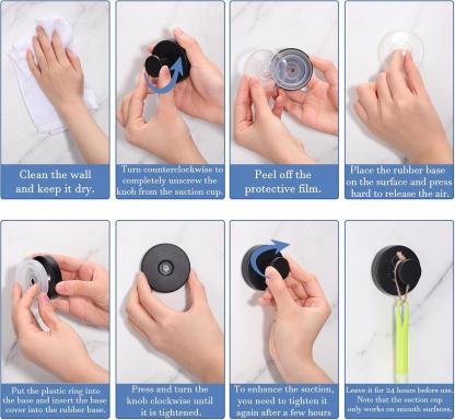 2-Pack Suction Cup Hooks, suitable for shower rooms, bathrooms, kitchens, glass doors, mirrors, tiles, and other surfaces.