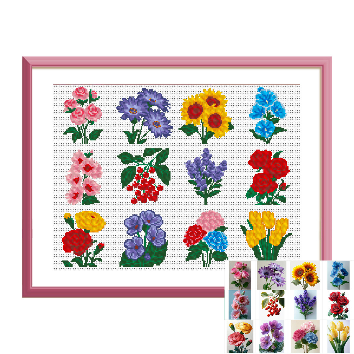 【Free Embroidery Tool Kit Included】12-Piece Floral DIY Embroidery Patterns, Perfect for Dining Room and Kitchen Décor, Includes Step-by-Step Embroidery Tutorial, Easy for Beginners