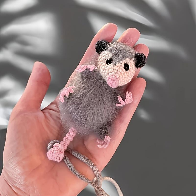1pc Possum Hanging Ornament – Handmade Crocheted Pendant with Pink Paw Details, Swinging Rearview Mirror Decor