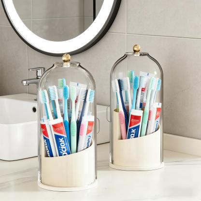 Toothbrush Holder with Lid, Dustproof 3-Slot Electric Toothbrush Organizer with 360° Rotation Keeps Bathroom Countertop Tidy, Waterproof & Durable