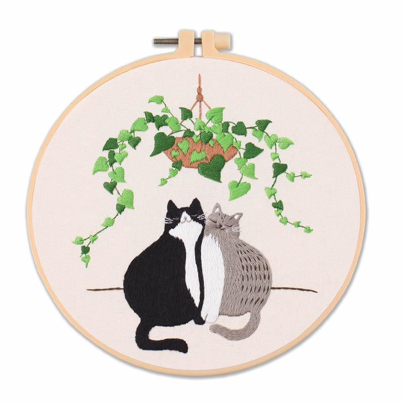 【Free Embroidery Tool Kit Included】New DIY Embroidery Kit, Animal Cat Pattern Cross-Stitch, with Step-by-Step Embroidery Tutorial
